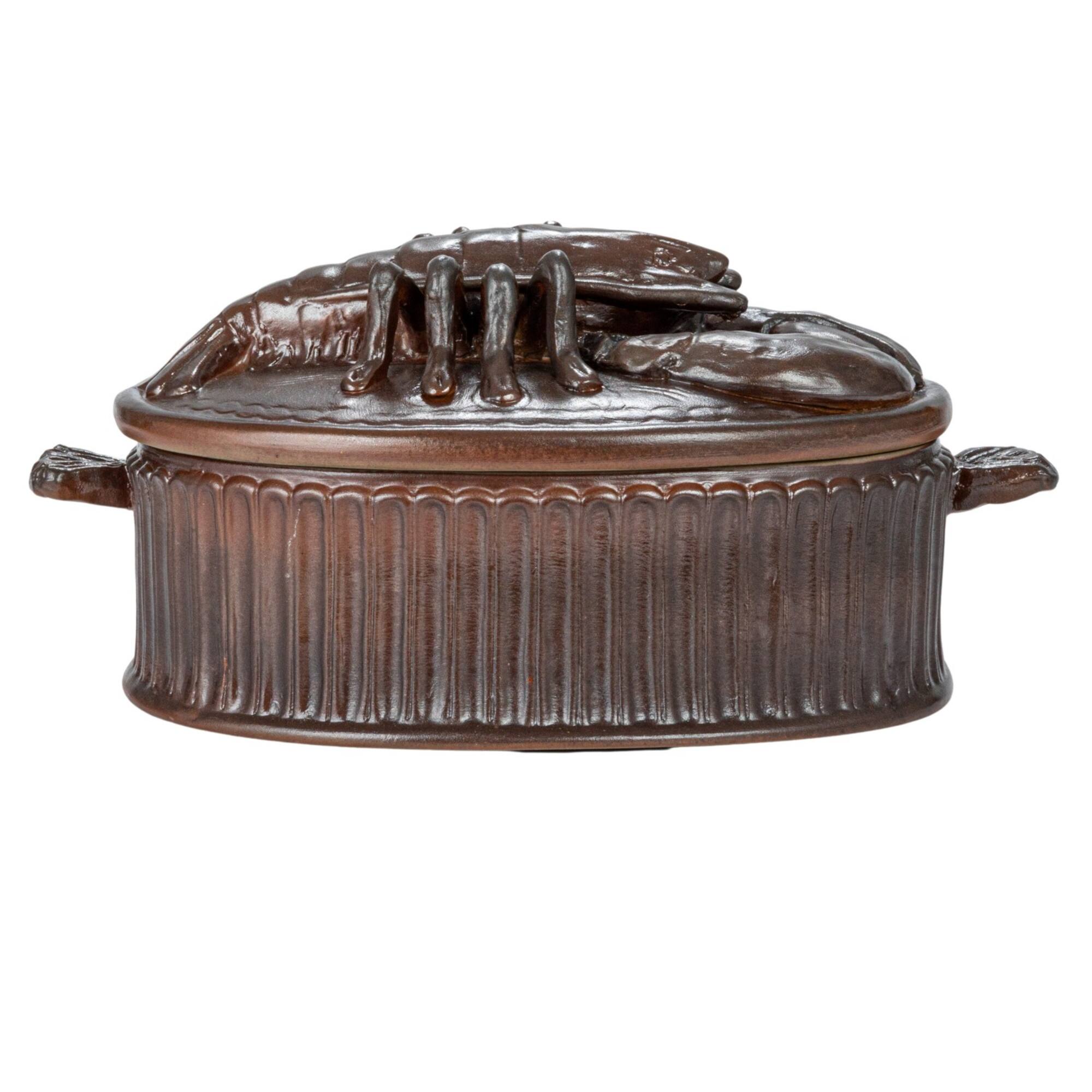 Hello Honey® 12.25" Matte Brown Stoneware Baker with Lobster Design